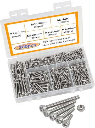 HVDHYY M3 Schrauben Set 304 Edelstahl-Innensechskant Mechanische Innensechskantschraube und Muttern-Set Rostfrei Sechskopfschrauben Muttern Mit 300pcs