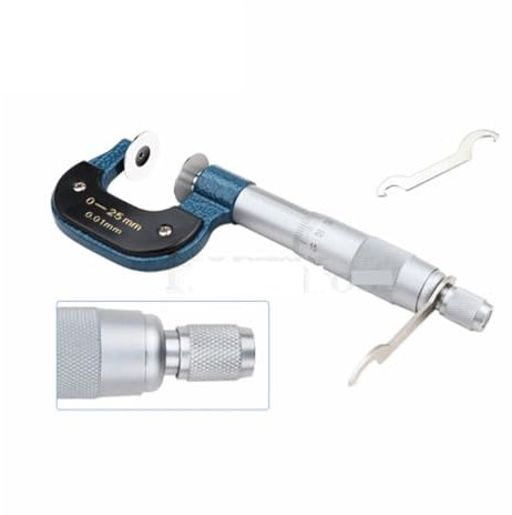 Bügelmessschraube, Scheibenmikrometer, 0–25 mm/0,01 Außenmikrometer for die Länge von Zahnrädern und die Papierdickenmessung, Hohe Präzision(0-25mm)