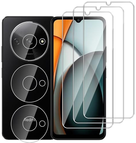 Dlxiks Protector de Pantalla para Xiaomi Redmi A3 / Redmi A3X, 3 Cristal Vidrio Templado con 3 Protector de Lente de Cámara, Sin Burbujas, Antiarañazos, HD Transparente
