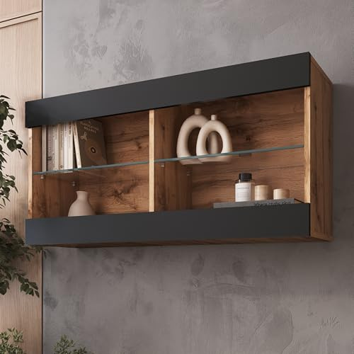 Komodee Vitrine Hängend Tivoli Horizontal Schwarz/Wotan 100x50x29 cm