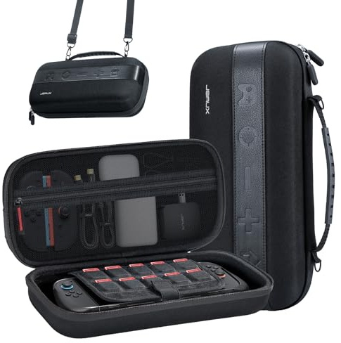 JSAUX Carry Case for Nintendo Switch 2 (2025), Large Capacity Hard Shell Carrying Case with 20 Game Card Slots, Travel Bag for Switch 2 and Accessories, Portable & Durable Protective Shell – Black