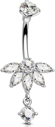 OUFER 14G Anhänger Piercing Bauchnabel Edelstahl 316L Bauchnabelring Blume Transparente Marquise CZ Bauchnabelpiercing Schmuck Belly Button Bar für Damen 10 mm