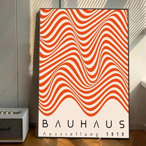 RDRDtbtr Orange Bauhaus Wellenlinien Ölgemälde Poster Kunstdrucke Abstrakt Ölgemälde Wand Bilderdruck Bilder Galerie Innenausstattung Wohnzimmer Home Dekoration 50x70cm Kein Rahmen