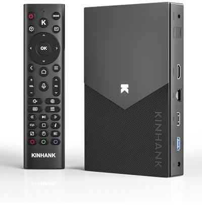 Kinhank 8K Android TV Box - 4K BD Media Player, kompatibel mit Dolby Vision/Dolby Atoms/DTS X/HDR10+, S928X-K, Poster Wall, 4+64 GB, AI-PQ, AI-SR, AV1, WiFi6, BT5.2, 1 Gbit, HDMI2.1, Widevine L1