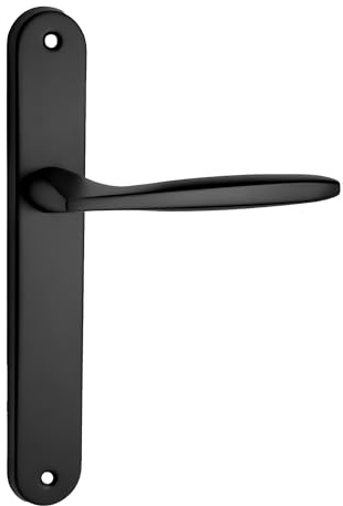 domino Türgriff Blind Drückergarnitur Langschildgarnitur Türklinke für Zimmertür, Bürotür, Kellertür & Innentür L-Form Türbeschläge aus Aluminium Schwarz Türdrückergarnitur MIA BLACK