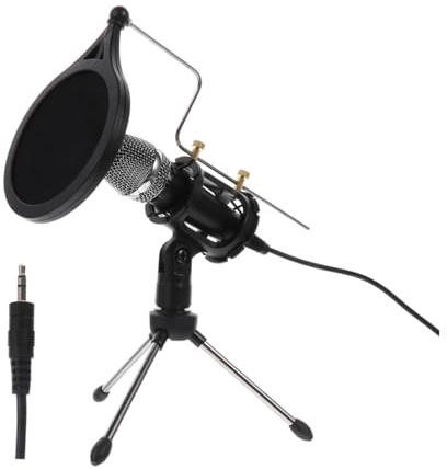Milisten Micrófono de Condensador Negro con Trípode para Teléfono Móvil y Computadora, Adecuado para Karaoke y Transmisión Directa, Material Abs y Componentes Electrónicos