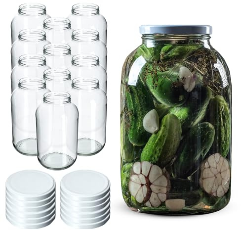 KADAX 12er Set Einmachgläser 4L mit TO100 Schraubdeckel Weiß – Konservengläser für Gurken, Kombucha & Kimchi | Fermentieren, Einlegen & Einkochen
