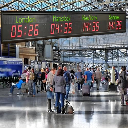 Grande Orologio Mondiale Digitale a LED, Orologio Mondiale Con Fusi Orari Da Parete, Orologio Digitale Con Più Fusi Orari, Regolazione Della Luminosità a 5 Livelli,4city