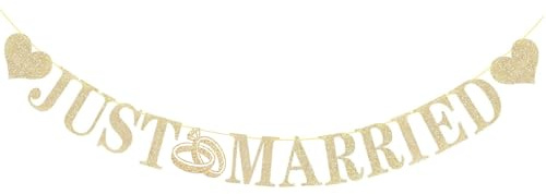 Gleemix Just Married Girlande, Hochzeit Deko Banner, Just Married Deko Banner, Gold Hochzeit Girlande Deko für Brautdusche, Hochzeitszeremonie, Hochzeitsempfang