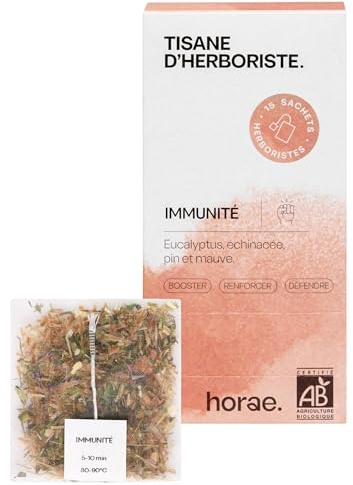 Horae - Tisane immunité bio 15 sachets - Infusion d'eucalyptus, échinacée, pin et mauve - Tisane bien-être pour renforcer vos défenses immunitaires - Tisane d'herboristes produite en France
