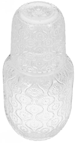 MUELODSIC Jarra de Vidrio Vaso Set para Mesita de Noche Tapa Multifuncional y Diseño Estable para Agua Zumo y Enjuague Bucal Habitaciones y Oficinas Capacidad