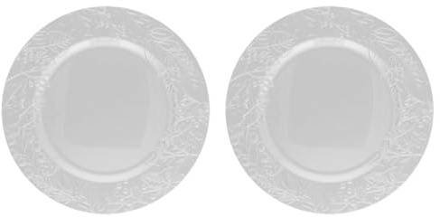 Acan Tradineur - Pack de 2 Bajoplatos Redondos Navideños Reutilizables - Diseño de Muérdago - Fabricado de plástico - Ideal para presentaciones de Dulces, Pasteles, etc. - Ø 33 cm - Color Plata