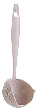 Fictory 2 in 1 cucchiaio scolapasta con manico lungo, anti scottatura, design salvaspazio, filtro efficiente di acqua e olio, beige