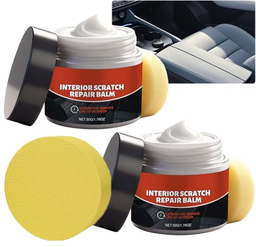 Car Interior Renovation Maintenance Cleaning Cream, Car Interior Cleaner Conditioner, Scratch Repair Balm with Sponge for Seats, Dashboard, Furniture Protects Leather, Vinyl, Plastic surface (2PCS)