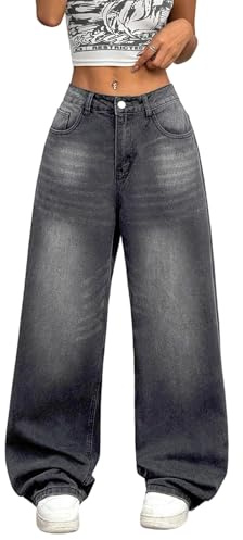 OYICAI Pantalon Denim Baggy Femme Large Jambe Y2K Vintage 90s Hip Hop Laisé Streetwear Rétro Vêtements de Rue rétro décontractés Années 2000 surdimensionnés Style Skateur,B20 Gris,S