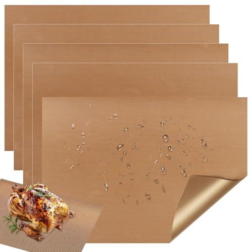 5 PcsReusable Teflon Silicone Baking Sheet,30x40cm Brown Baking Tray Liner | Heat-Resistant Non-Toxic Silicone Cooking Mat,Up to 260°C,Easy to Clean,Non Stick Oven Tray Liners for Oven/Microwave