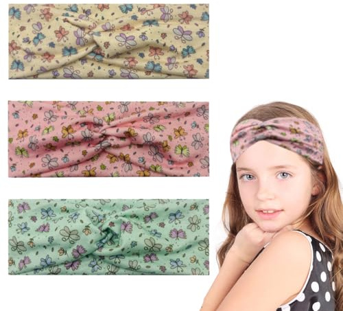 WUFKOP 3 Fascie per Capelli per Bambine, Nodo Incrociato con Design Cartone Animato, Fascette Elastiche e Morbide per Scuola, Sport e Regalo