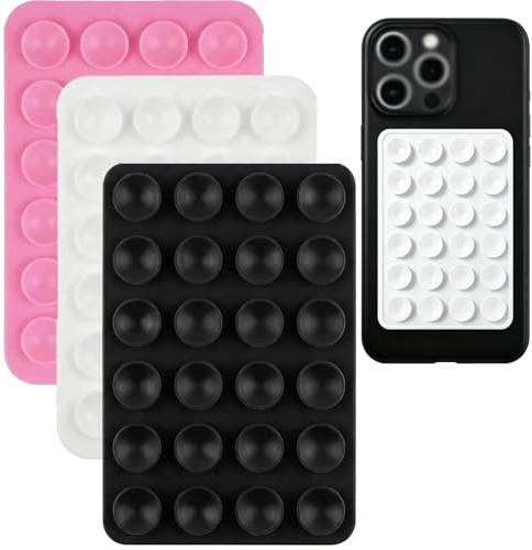 ZIOYANE 3Pcs Silicone Mobile Phone Suction Cup Holder, Sticky Double-Sided Phone Accessories for Hands-Free Selfies & Videos (White, Pink, Black)