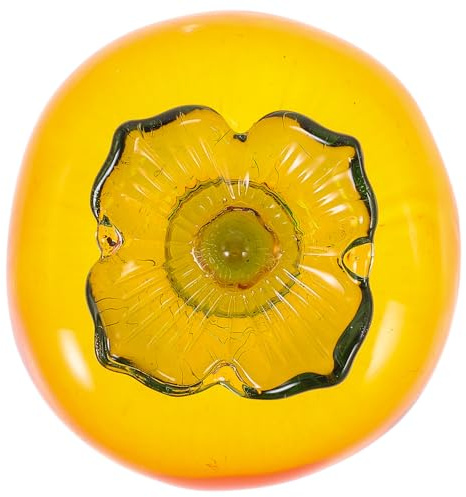 GOOHOCHY Glass Persimmon Craft Table Ornament, Yellow Crystal Glass Home Decor Accent for Office and Living Room Scene Layout, Wear-resistant Decorative Figurine