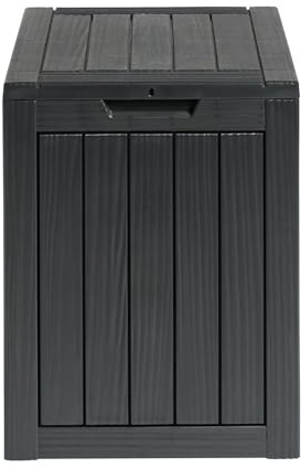 OHS Small Garden Storage Box, Weather-Resistant Fade Free Plastic Wood Effect Storage Boxes with Lids Indoor Outdoor Organiser for Garden Furniture Patio Cushions General Storages, Black