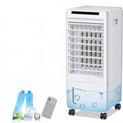 eklipt Portable Air Conditioner Cooler with Remote Control, 7L Evaporative Air Cooler Fan with 3 Speeds, Humidifier, 2 Ice Packs, 70° Oscillation, 7H Timer, Swivel for Bedroom, Home, Office