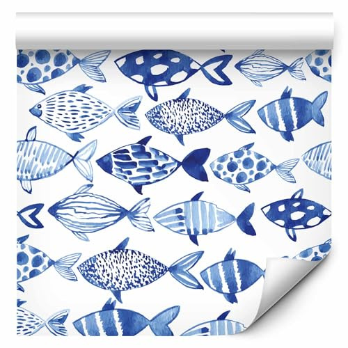 murando - Fototapete selbstklebend Fische blau weiß, Schlafzimmer, Full HD | Selbstklebend ohne Kleister, Full HD Druck, ideal fürs Wohn- oder Schlafzimmer, schnelle Montage, lichtbeständig, geruchsfrei