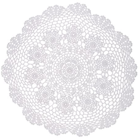 chiwanji Häkeldeckchen Spitzendeckchen Tischdecke Weiss Handarbeit, Weiß, 50 cm