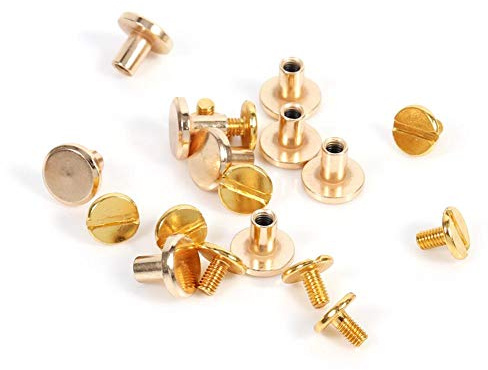 Leather Craft Rivets, 10 Sets Solid Brass Flat Leathercraft Studs DIY Screwback Cap Rivet for Leathercraft Belt Account Book Account Book