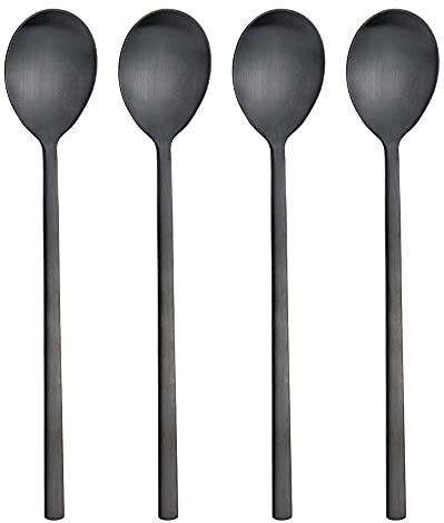 AOOSY 4 Stück Suppenlöffel Edelstahl Runde Esslöffel, 21,6 cm Langer Griff Abendessen Reis Koreanischer Löffel Set für Home Kitchen Restaurant (Mattschwarz)