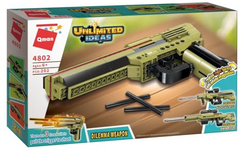 Qman 4802 Unlimited Ideas Waffe 3in1 Pistole, Gewehr Klemmbaustein-Set für Kinder ab 6 Jahre