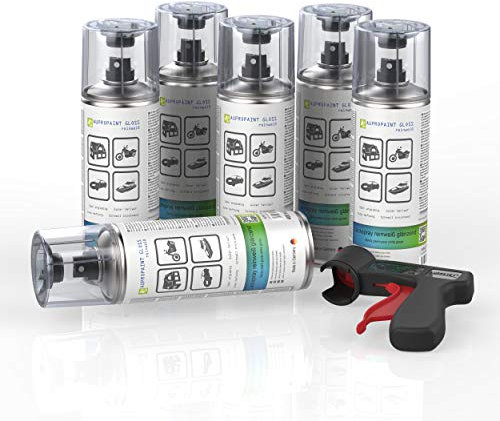 AUPROTEC Lackspray AUPROPAINT GLOSS weiß glänzend Sprühlack Glanzlack Auto Lack Spray 6x 400ml + 1x Original Pistolengriff