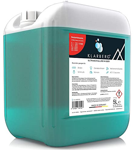 KLARBERG® Ultraschallreiniger Konzentrat (5L) 1:100 Reinigungsmittel für Ultraschallgeräte - Brillenreiniger, Schmuckreiniger, Vergaser und Silber Reiniger für Ultraschallgerät
