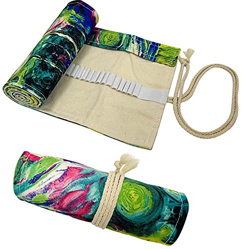 Stifterolle aus Canvas, 72 Löcher Buntstifte Mäppchen, Tragbar Aufrollbare Pencil Case, Große Kapazität Mäppchen Bleistifthalter für Schule, Büro, Student, Künstler