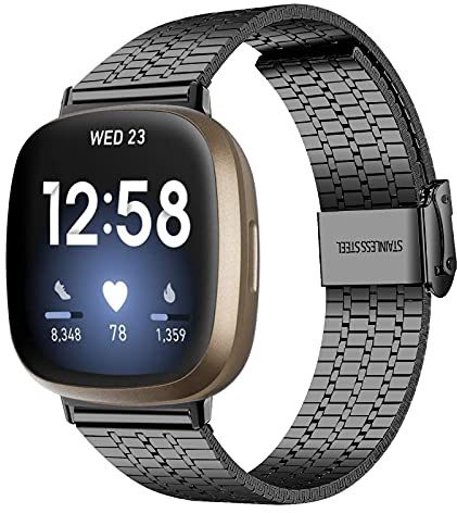 Ginamart Edelstahl-Armband, kompatibel mit Fitbit Versa 3 Armband/Versa 4, für Damen und Herren, Ersatz-Uhrenarmband aus Metall für Fitbit Sense/Sense 2