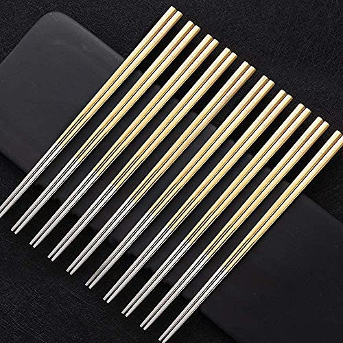 ZHANGDONG Bacchette Cinesi Bacchette Sushi Bacchette Giapponesi Set di 10 Paia di Bacchette Giapponesi in Metallo, Acciaio Inossidabile, per Adulti, Bambini, Principianti, stovigli