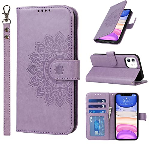 ELTEKER Handyhülle iPhone 11 Hülle Klapphülle mit Kartenfächern Magnetverschluss und Eleganter Prägung, PU Lerder Schutzhülle für iPhone 11, Violett