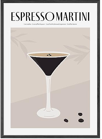 JUNOMI® Espresso Martini Poster DIN A2, Cocktail, Longdrink, Bar, Getränke, Cocktail Set | mit Rahmen Schwarz