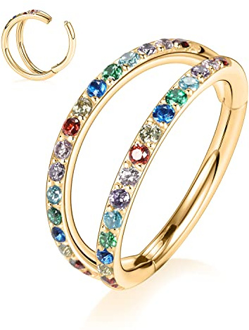 AROWRO Double Open Stack Septum Clicker Nasenringe Conch Daith Piercing Schmuck Knorpelohrring Hoop Chirurgenstahl Conch Daith Helix Rook Lobe Ohrring 18G 16G