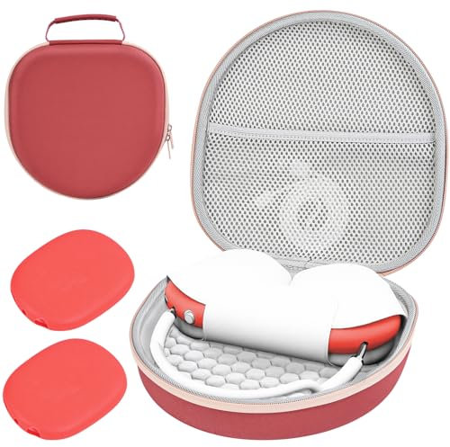 ProCase Custodia per AirPods Max Carrying Case, Custodia Rigida con Un Paio di Cover in Silicone per Padiglioni Auricolari, Custodia da Viaggio Pouch Bag per Nuovo AirPods e Altri Accessori -Rosso