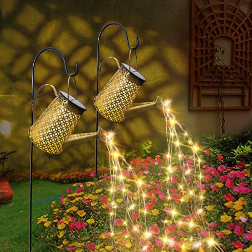 Bowfar [2 pezzi] Annaffiatoio a Energia Solare con Catena Luminosa Esterni, Decorazione da Giardino con Gancio, in metallo, vintage, Luci solari da giardino per Pastore, balcone, prato, terrazza