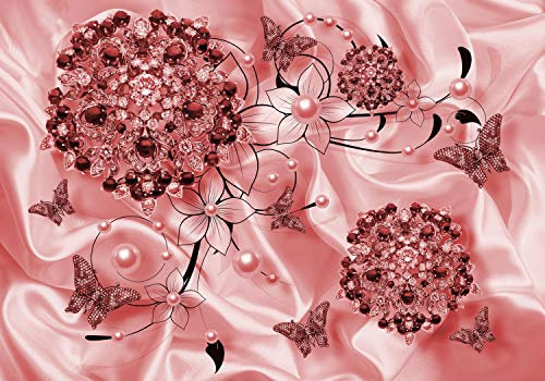 wandmotiv24 Fototapete rote Blumen, 200 x 140cm - selbstklebende Strukturtapete, Wanddeko, Wandbild, Wandtapete, Elegant, Edelstein, Diamanten M3510
