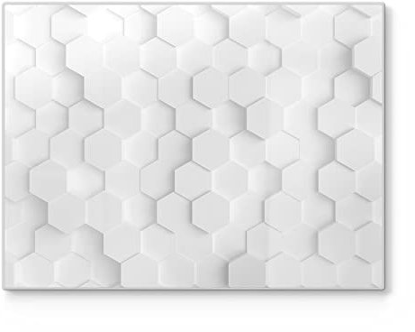 DEQORI Schneidebrett aus Glas | groß 40x30 cm | Motiv 3D-Wabenmuster | Design Schneideplatte für Küche | Frühstücksbrett antibakteriell & rutschfest | Glasplatte & Servierplatte