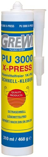 Grewi PU 3000 X-Press: Lösemittelfreier 1K-PU-Schnell-Kleber 310ml/468g, für extreme Klebekraft auf nahezu allen Materialien