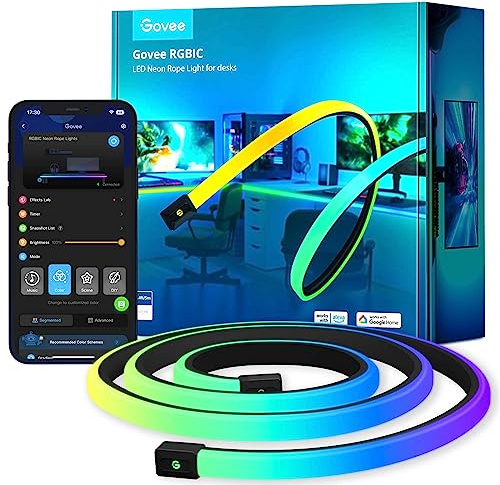 Govee RGBIC Neon LED Strip für Gaming Schreibtisch, 5M Gaming LED Streifen | Zuschneidbarer LED Streifen, Neon Schild Kompatibel zu Razer Chroma, 11 Musik, 64+ Szene, RGB APP-Steuerung