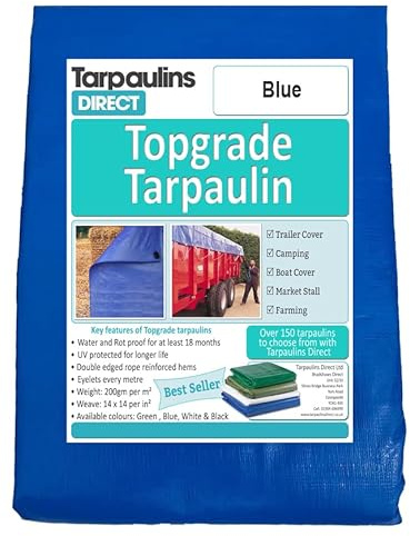 Topgrade Tarpaulin 200gsm 9.0m X 5.0m Blue Heavy Duty Waterproof Sheet Cover Tarp with Reinforcved Eyelets
