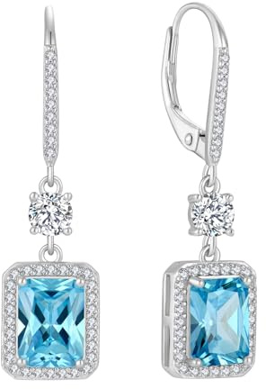 FJ Quadrat Prinzessschliff Hängend Ohrringe Damen 925 Sterling Silber Solitaire Halo Ohrringe Geburtsstein Schmuck Geschenke für Frauen