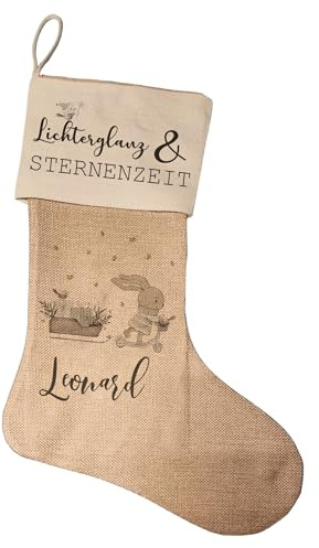 Kilala Nikolausstrumpf zum befüllen Weihnachsstrumpf mit Name personalisiert Kinder Erwachsene Aufhängen für Weihnachtsdeko (Lichterglanz und Sternenzeit)