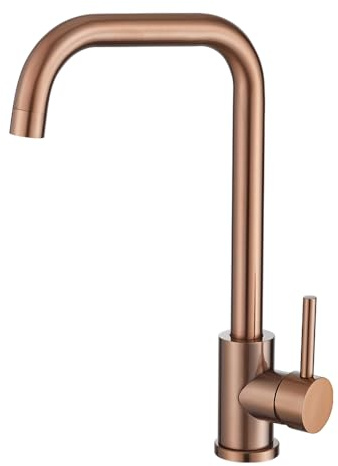 VALAZ Rubinetto Lavello Cucina Alto con Beccuccio Rosa Spazzolato | Rubinetti Monocomando | Flessibile, Alta Pressione, Risparmio idrico, 360°, Installazione Veloce | Acciaio Inox, Serie Zancara