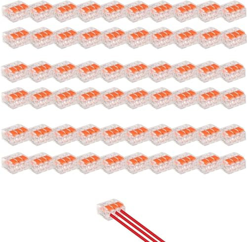 Funmo Kabelverbinder 60 Stück, Kabelklemmen Elektro Lüsterklemmen mit Betätigungshebel, Verbindungsklemmen können frei kombiniert Werden Federdruckhebel für Feste Flexible Kabel 3 Leiter