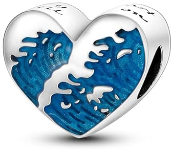 Dolphin Sea Angel Lucky Four Leaf Clover Heart Horsehsoe Dog Charm Bead Pendant 925 Sterling Silver Compatible With Pandora Charm Moments Bracelet (Titanic My Heart Will Go On Quote Ocean Sea Waves)